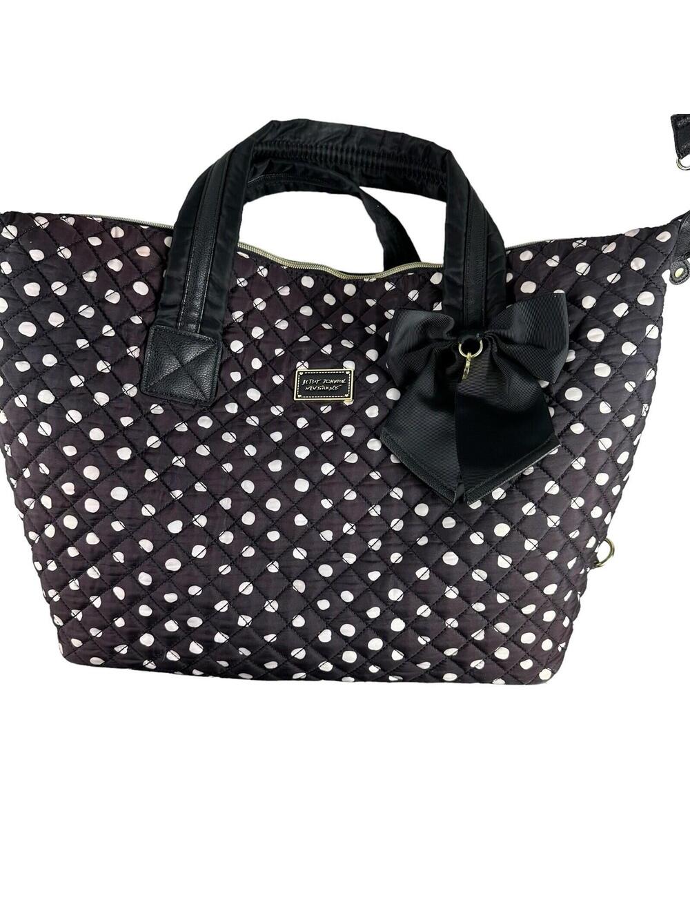 Betsey Johnson Polka Dot Black White New York Overnight Weekender Duffel Bag
